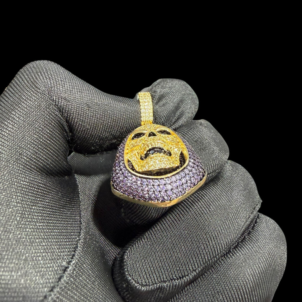 14K Gold Iced Out Skull Pendant | Black & Purple CZ Diamond Hip Hop Necklace