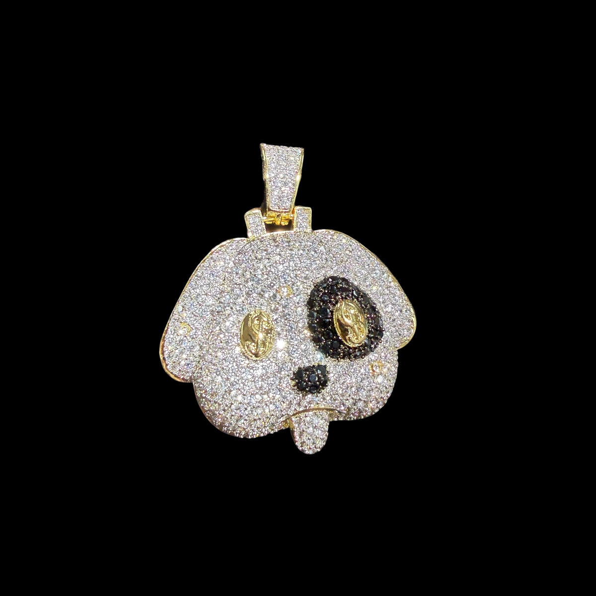14K Gold Iced Out Puppy Dog Pendant | CZ Diamond Hip Hop Necklace | Dollar Sign Eyes Bling Charm