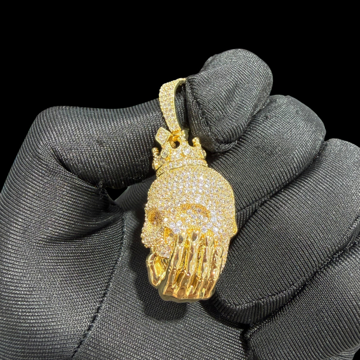 14K Gold Crowned Skull Pendant | Iced Out CZ Diamond Hip Hop Necklace | King Skull Bling Charm