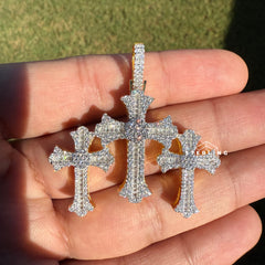 Triple Cross Gold Tone Moissanite Pendant