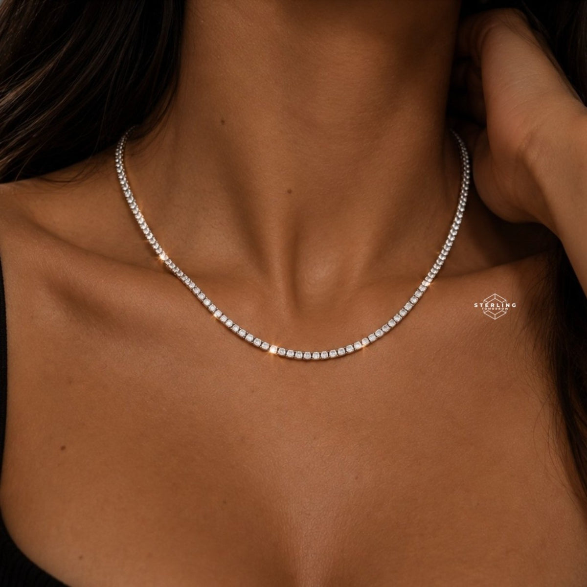 3mm 14k White Gold Finish Tennis Chain Necklace