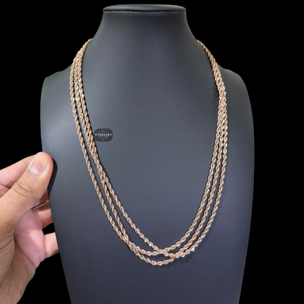 3mm Rose Gold Rope Chain Necklace, 22 Inch Stainless Steel Necklace, 14K Rose Gold Bonded Chain, Waterproof Jewelry, Gift for Him Her