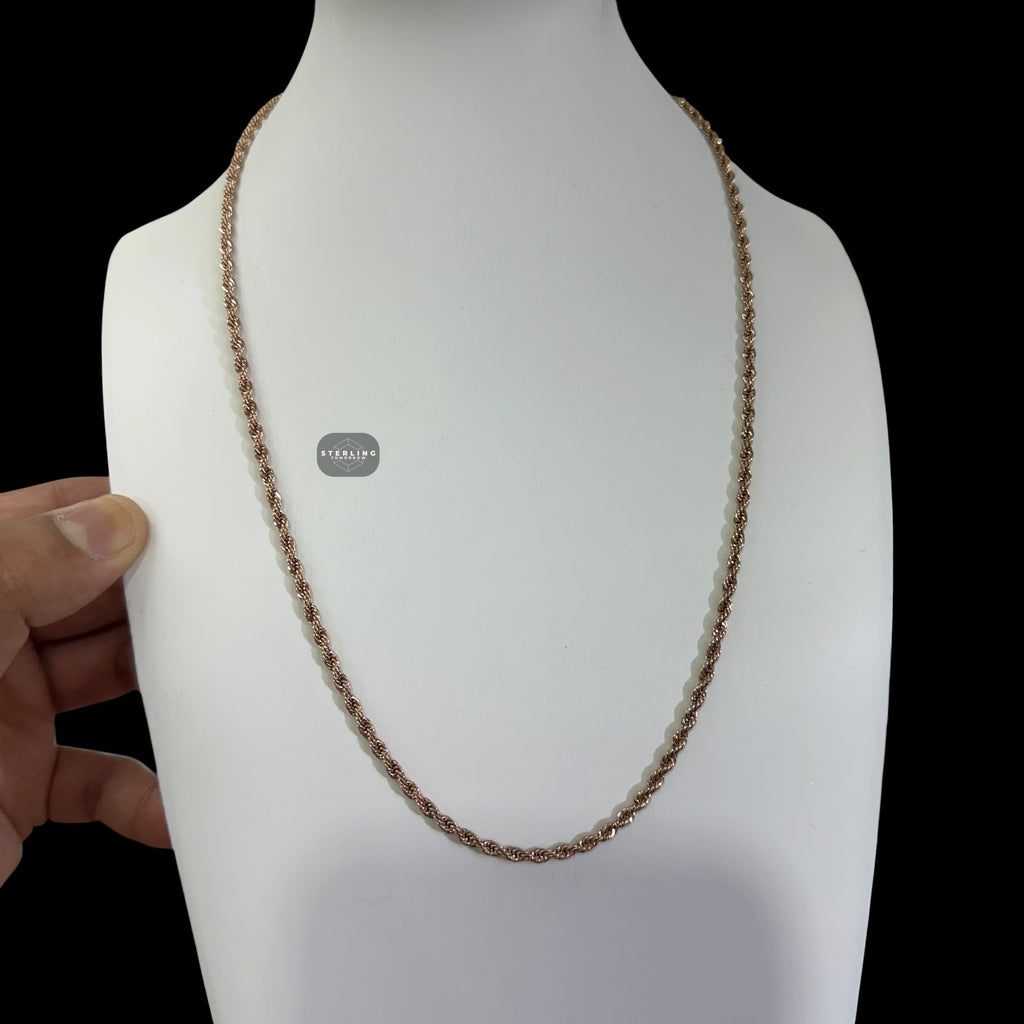 3mm Rose Gold Rope Chain Necklace, 22 Inch Stainless Steel Necklace, 14K Rose Gold Bonded Chain, Waterproof Jewelry, Gift for Him Her