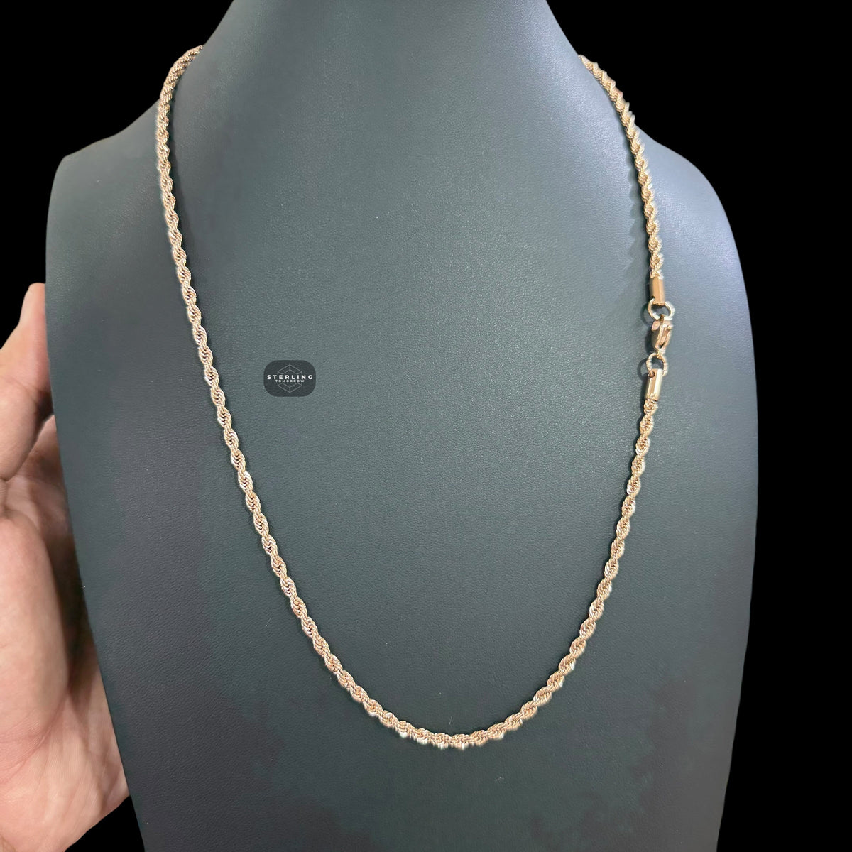 3mm Rose Gold Rope Chain Necklace, 22 Inch Stainless Steel Necklace, 14K Rose Gold Bonded Chain, Waterproof Jewelry, Gift for Him Her