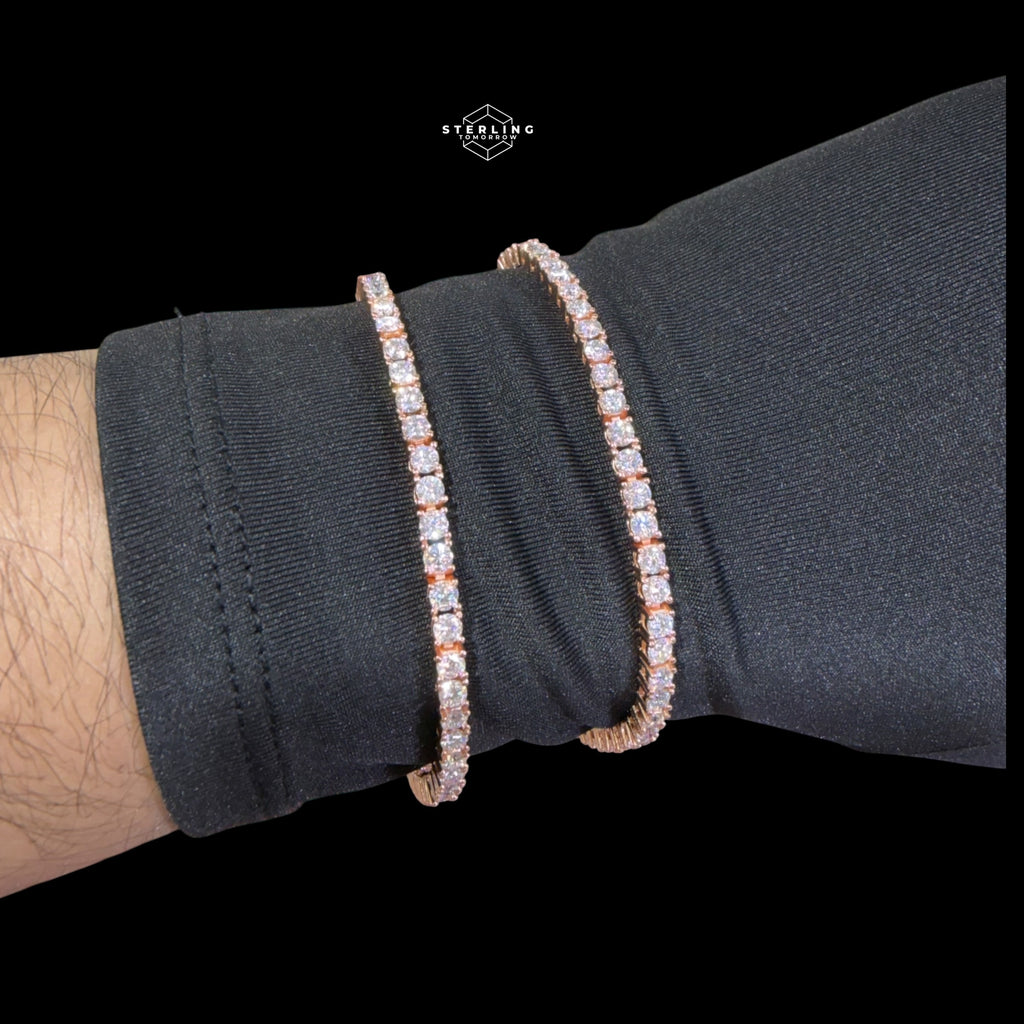 Moissanite 3mm Rose Gold Tennis Chain Bracelet Necklace