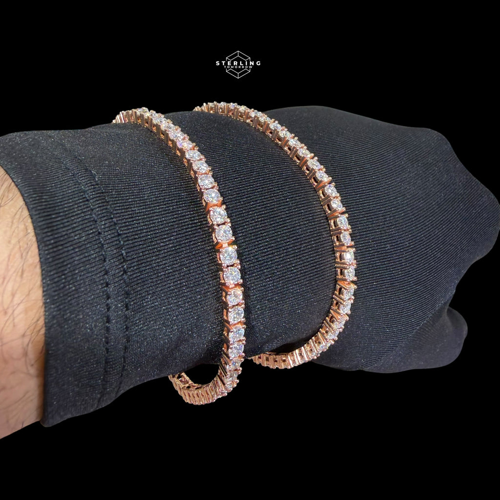 Moissanite 3mm Rose Gold Tennis Chain Bracelet Necklace