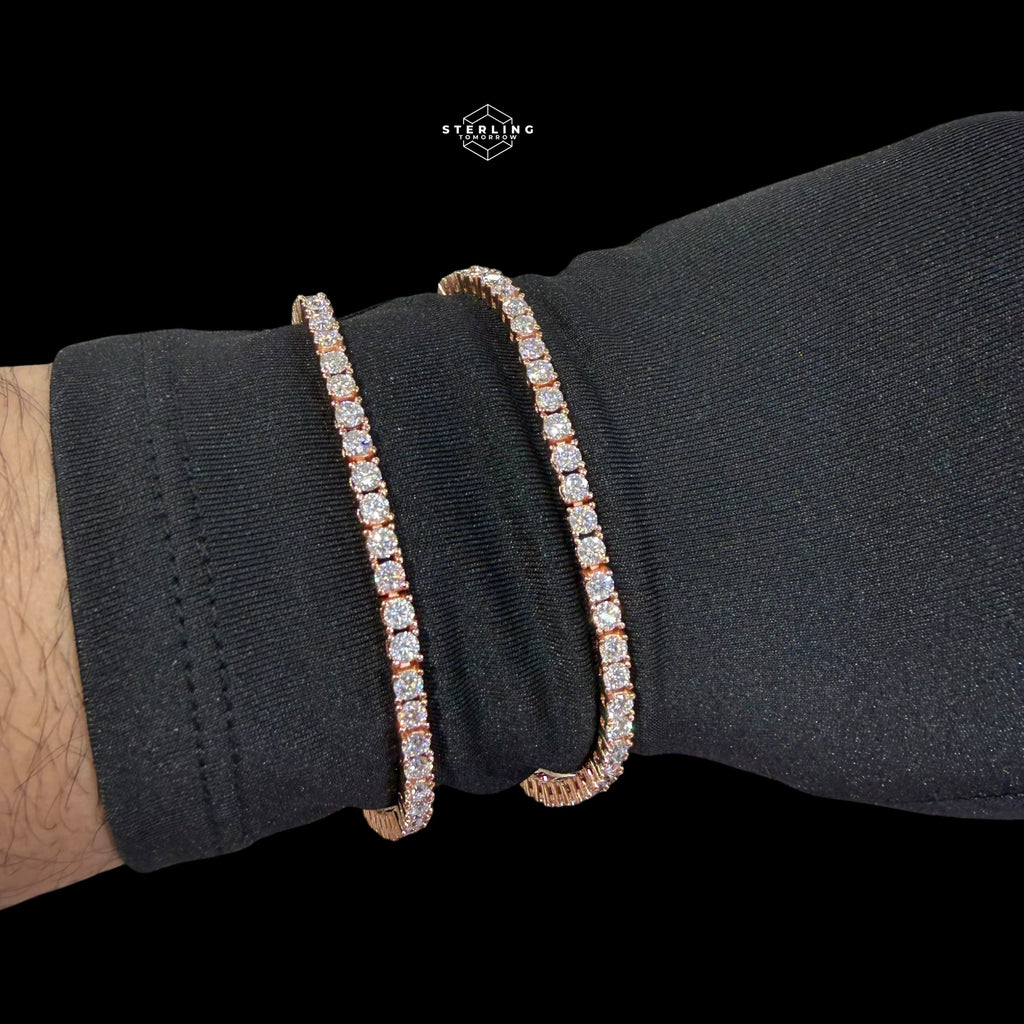 Moissanite 3mm Rose Gold Tennis Chain Bracelet Necklace