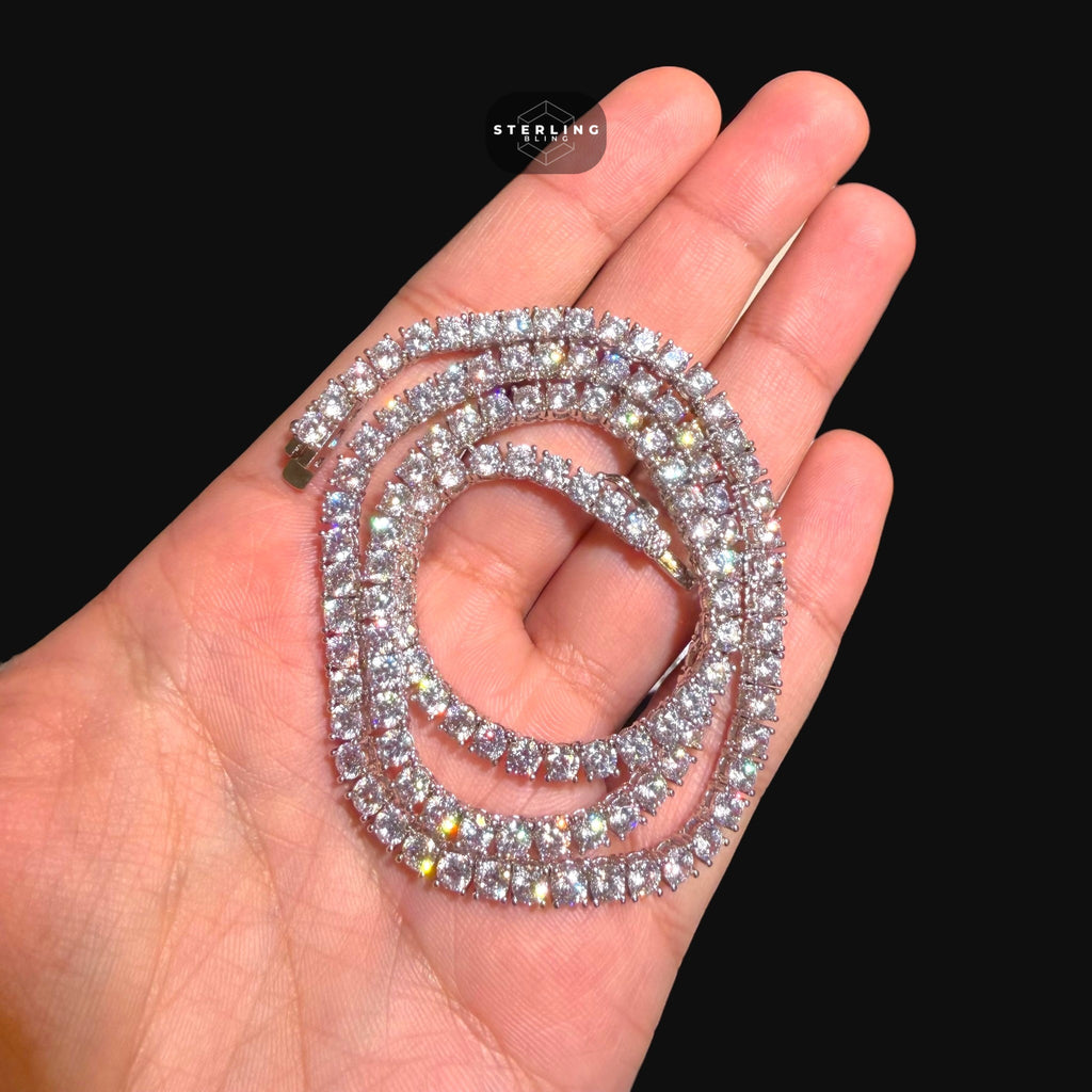 4mm Tennis Chain - 14k White Gold Plated