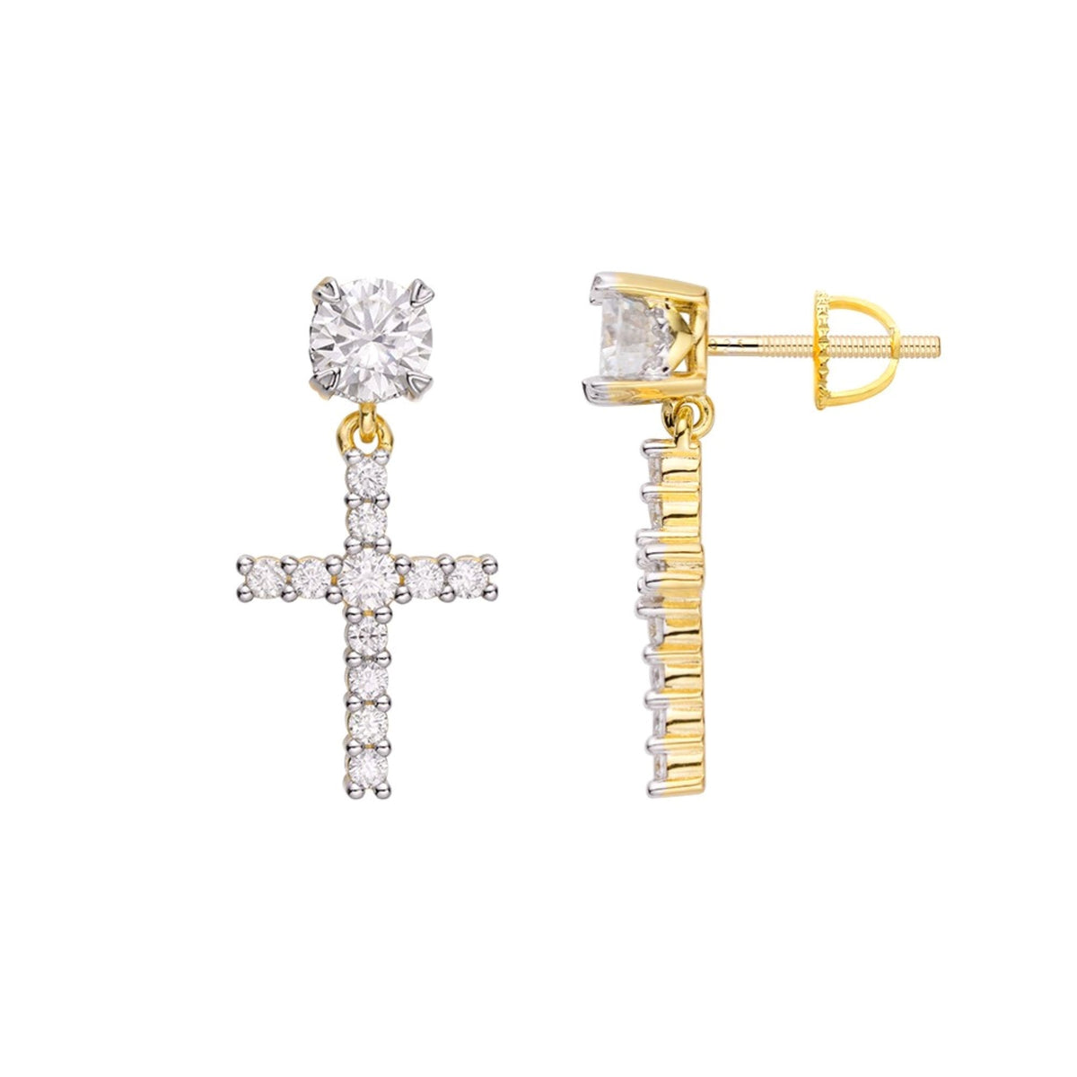 Cross Moissanite Religious Stud Earrings