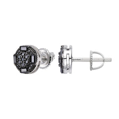 Black Moissanite Round Baguette Stud Earrings