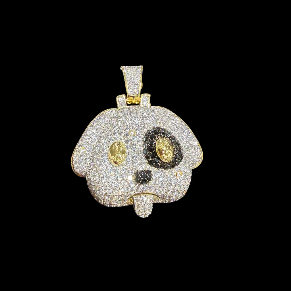 14K Gold Iced Out Puppy Dog Pendant | CZ Diamond Hip Hop Necklace | Dollar Sign Eyes Bling Charm