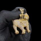 14K Gold Iced Out Bulldog Pendant | CZ Diamond Hip Hop Dog Necklace | 3D Bulldog Bling Charm