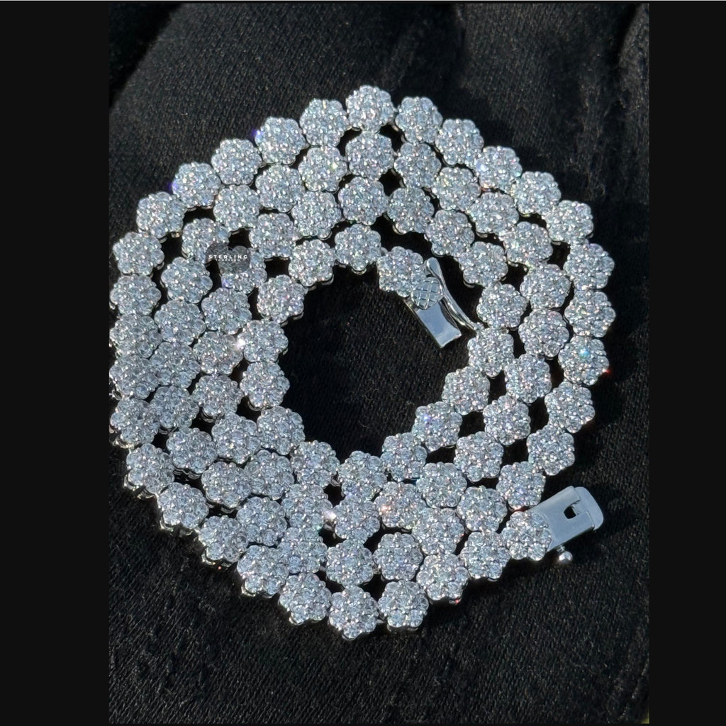 5mm Flower Cluster Tennis Chain or Bracelet, Iced Out 14K White Gold Plated Hip Hop Jewelry, Floral Necklace for Men Women