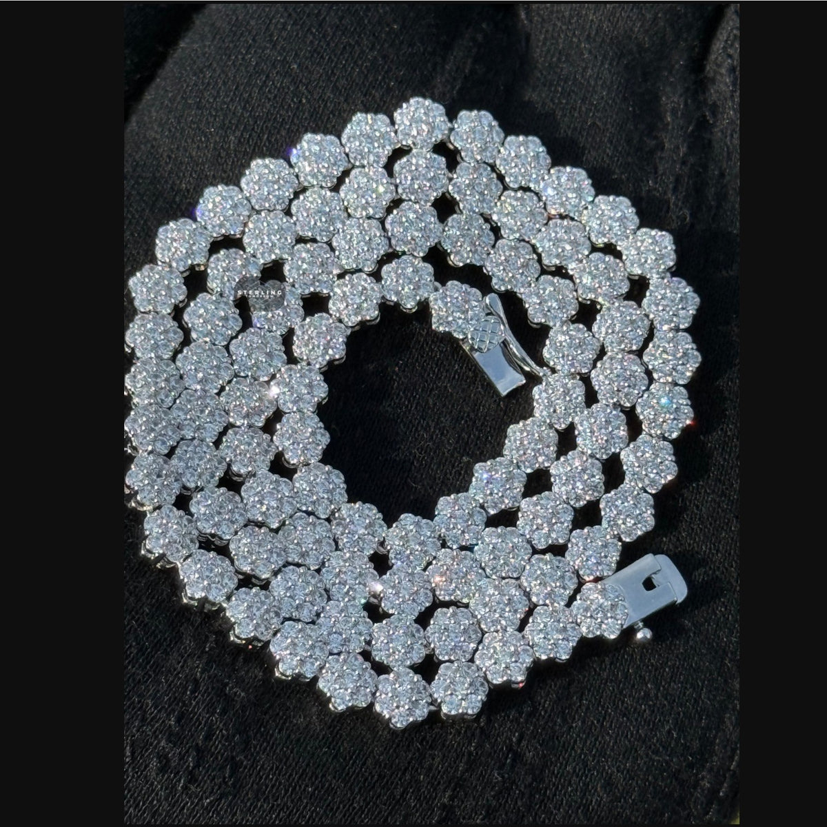 5mm Flower Cluster Tennis Chain or Bracelet, Iced Out 14K White Gold Plated Hip Hop Jewelry, Floral Necklace for Men Women