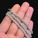 5mm Flower Cluster Tennis Chain or Bracelet, Iced Out 14K White Gold Plated Hip Hop Jewelry, Floral Necklace for Men Women