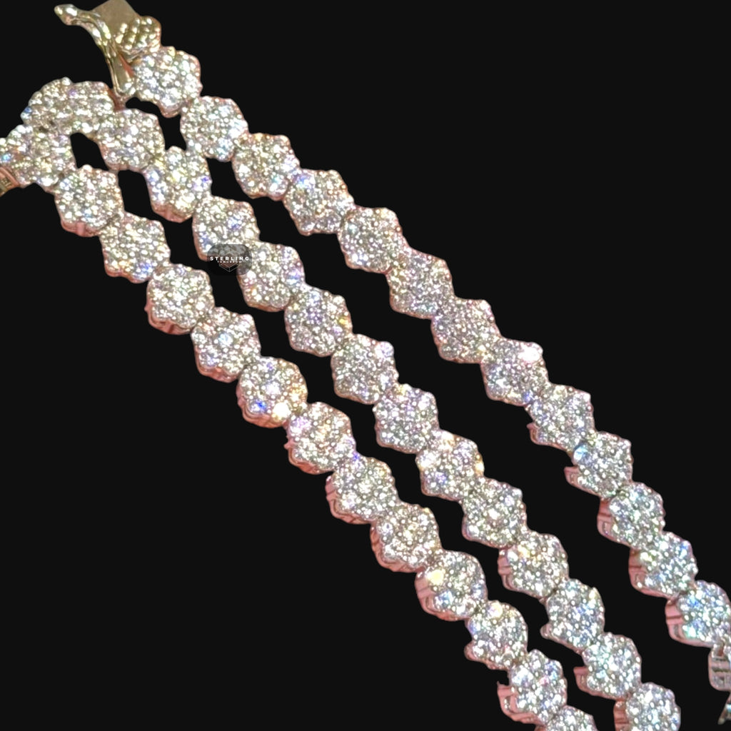 5mm Flower Cluster Tennis Chain or Bracelet, Iced Out 14K White Gold Plated Hip Hop Jewelry, Floral Necklace for Men Women