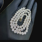 5mm Flower Cluster Tennis Chain or Bracelet, Iced Out 14K White Gold Plated Hip Hop Jewelry, Floral Necklace for Men Women