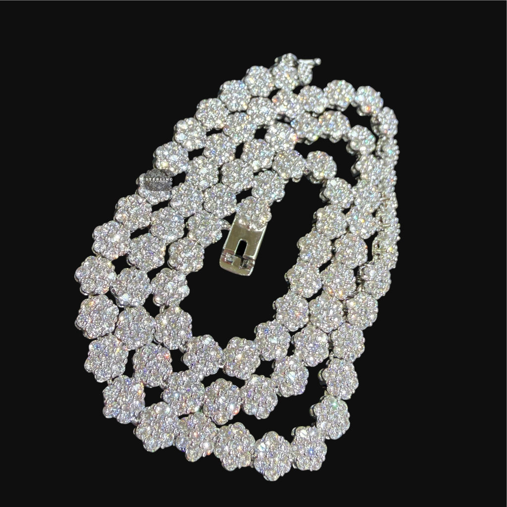 5mm Flower Cluster Tennis Chain or Bracelet, Iced Out 14K White Gold Plated Hip Hop Jewelry, Floral Necklace for Men Women