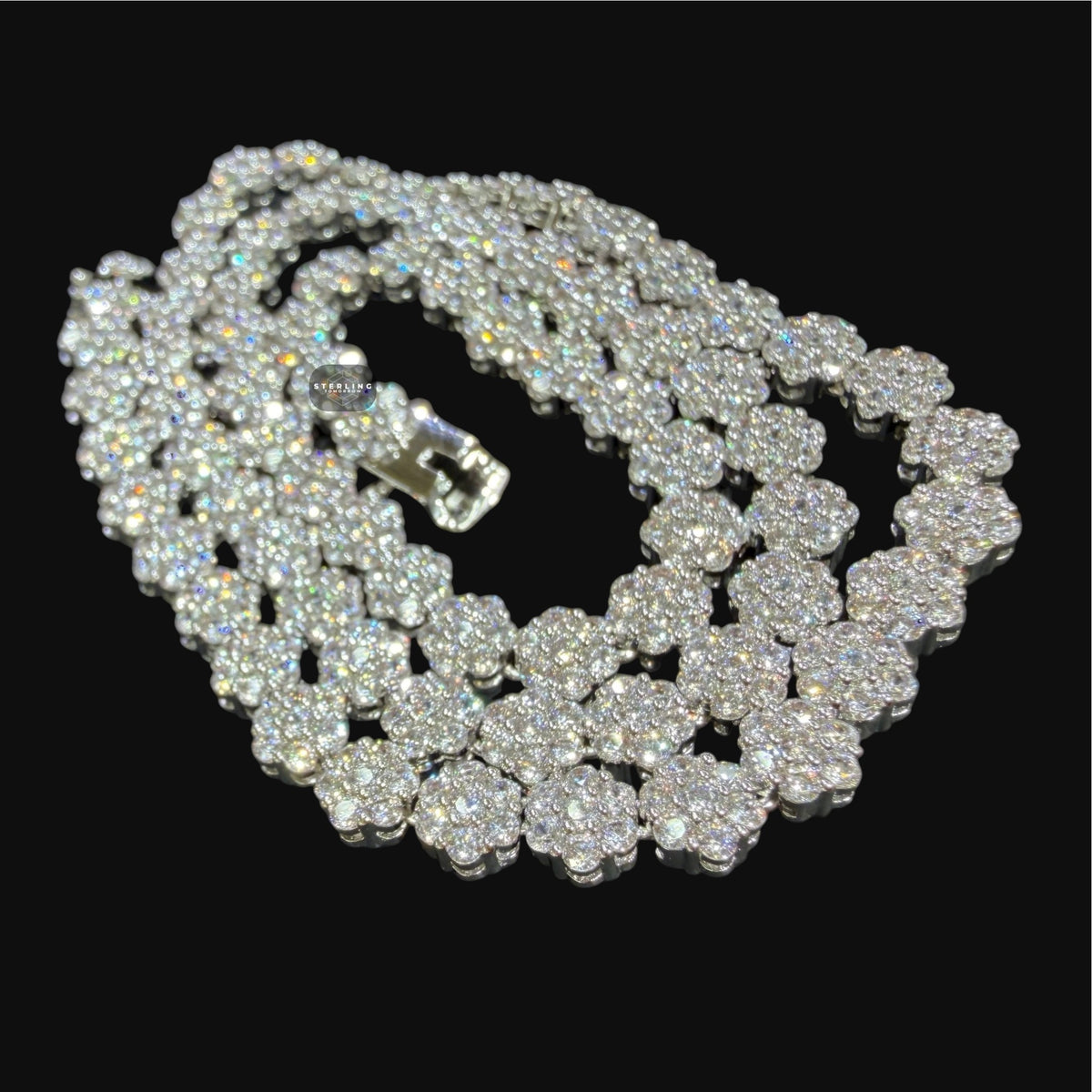 5mm Flower Cluster Tennis Chain or Bracelet, Iced Out 14K White Gold Plated Hip Hop Jewelry, Floral Necklace for Men Women