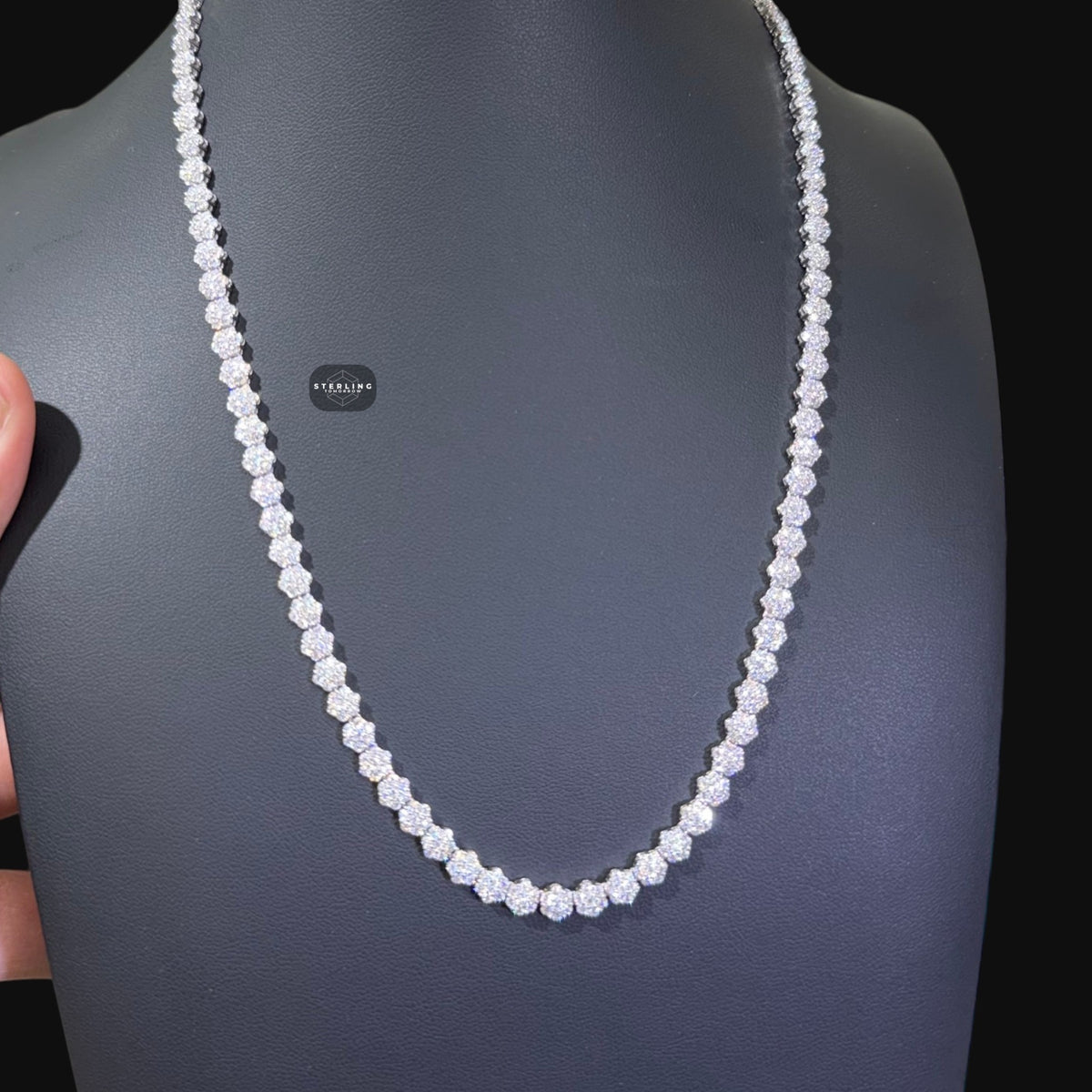 5mm Flower Cluster Tennis Chain or Bracelet, Iced Out 14K White Gold Plated Hip Hop Jewelry, Floral Necklace for Men Women