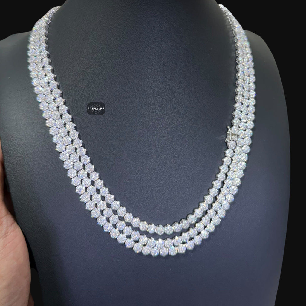 5mm Flower Cluster Tennis Chain or Bracelet, Iced Out 14K White Gold Plated Hip Hop Jewelry, Floral Necklace for Men Women