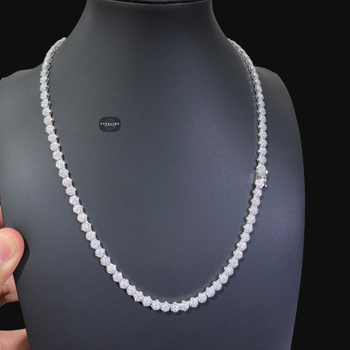 5mm Flower Cluster Tennis Chain or Bracelet, Iced Out 14K White Gold Plated Hip Hop Jewelry, Floral Necklace for Men Women
