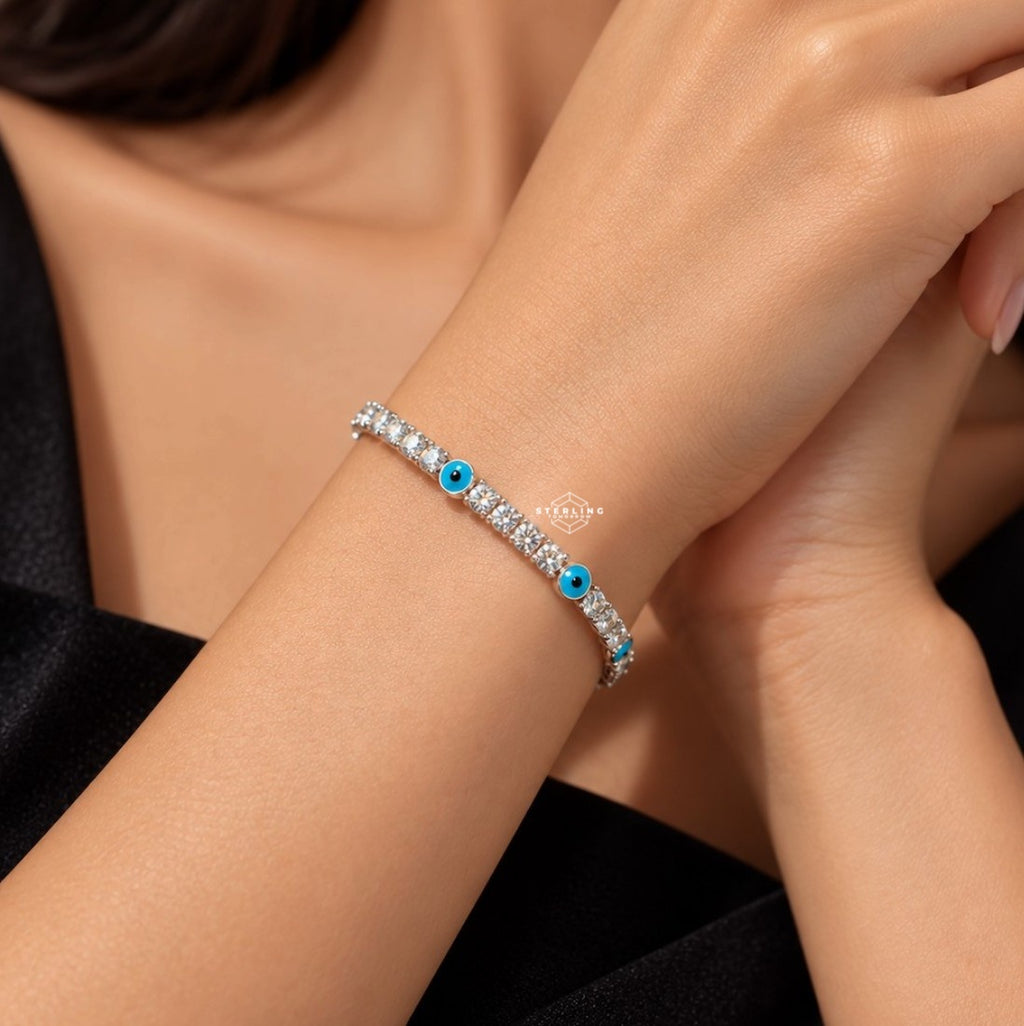 5mm Moissanite Evil Eye Tennis Bracelet Womens