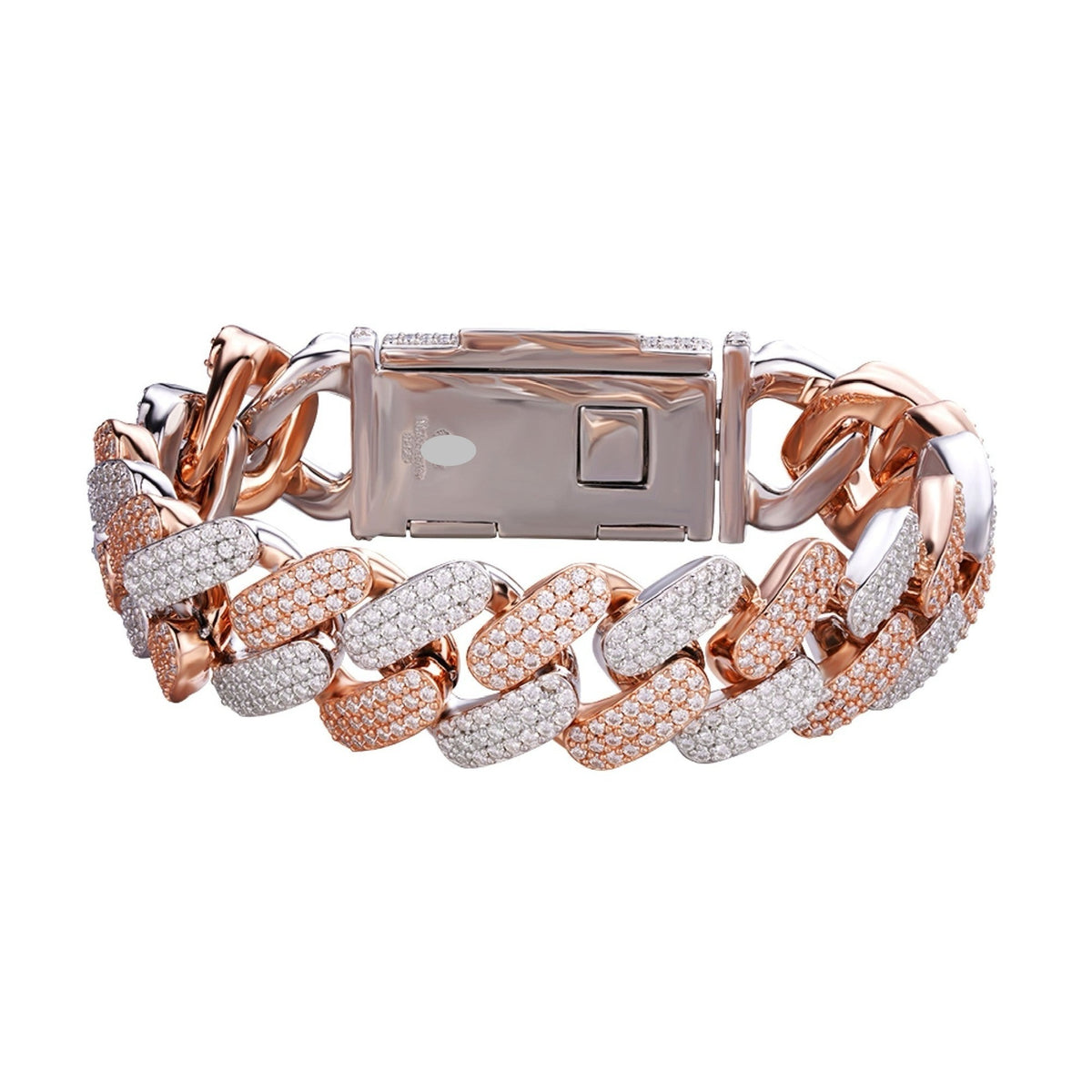 18mm Rose Two Tone Miami Cuban Moissanite Bracelet 8.5"