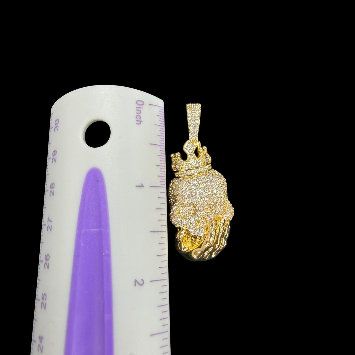 14K Gold Crowned Skull Pendant | Iced Out CZ Diamond Hip Hop Necklace | King Skull Bling Charm