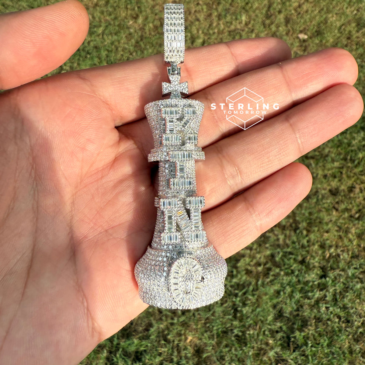 Moissanite Chess King Iced Out Pendant 15.9CT VVS Diamond Tester Pass Solid 925 Sterling Silver Hip Hop Necklace Baguette Rapper Chain
