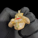 14K Gold Iced Out Bulldog Pendant | CZ Diamond Hip Hop Dog Necklace | Red Collar Bling Charm