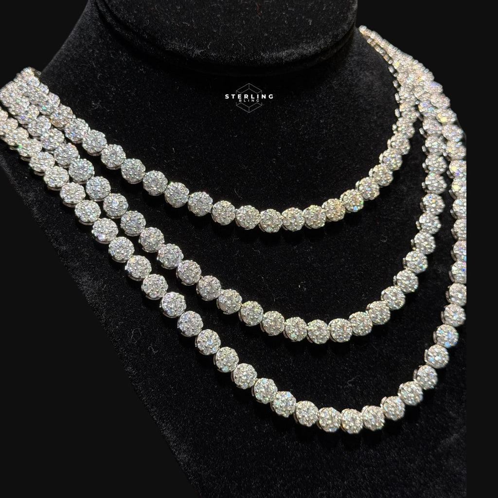 7mm Flower Tennis Necklace 14k Gold Plated CZ