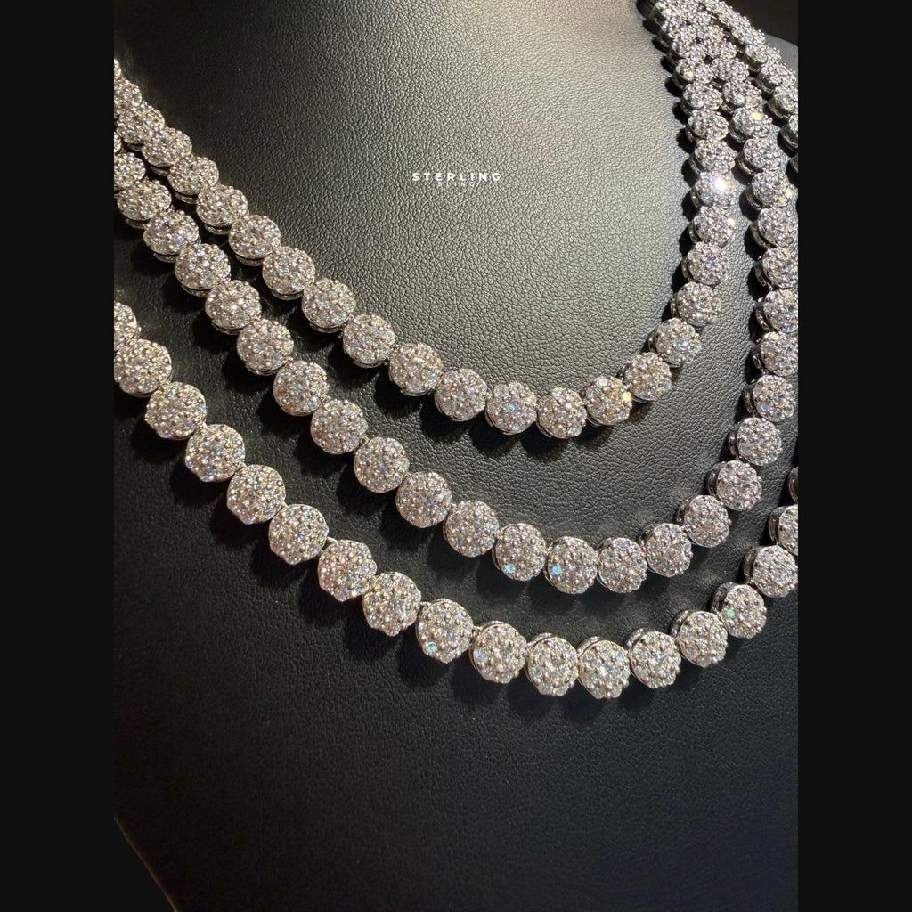 7mm Flower Tennis Necklace 14k Gold Plated CZ