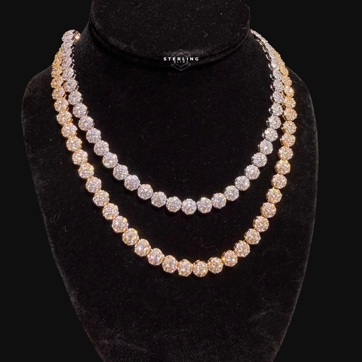 7mm Flower Tennis Necklace 14k Gold Plated CZ