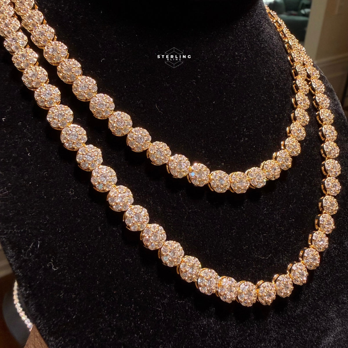 7mm Flower Tennis Necklace 14k Gold Plated CZ