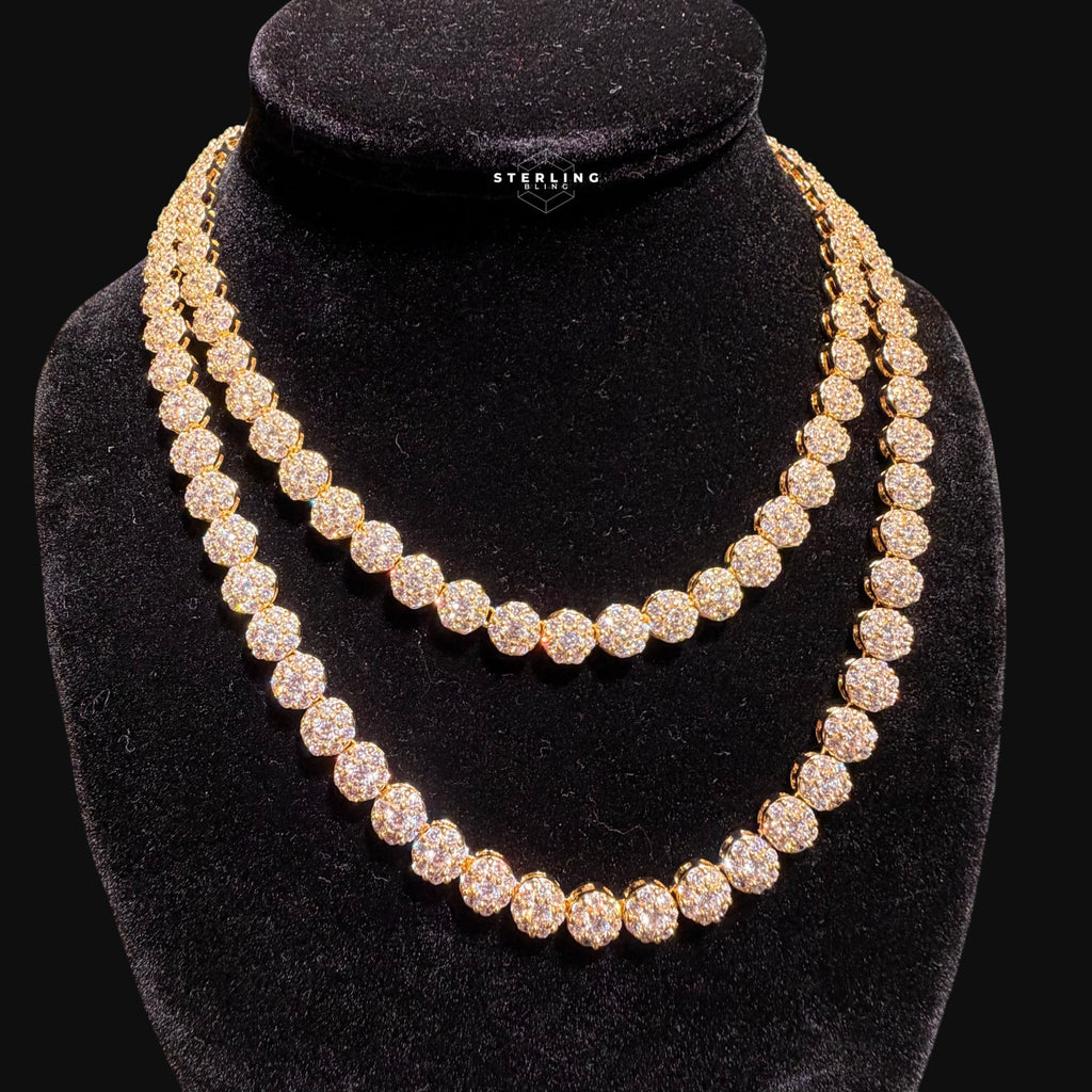 7mm Flower Tennis Necklace 14k Gold Plated CZ