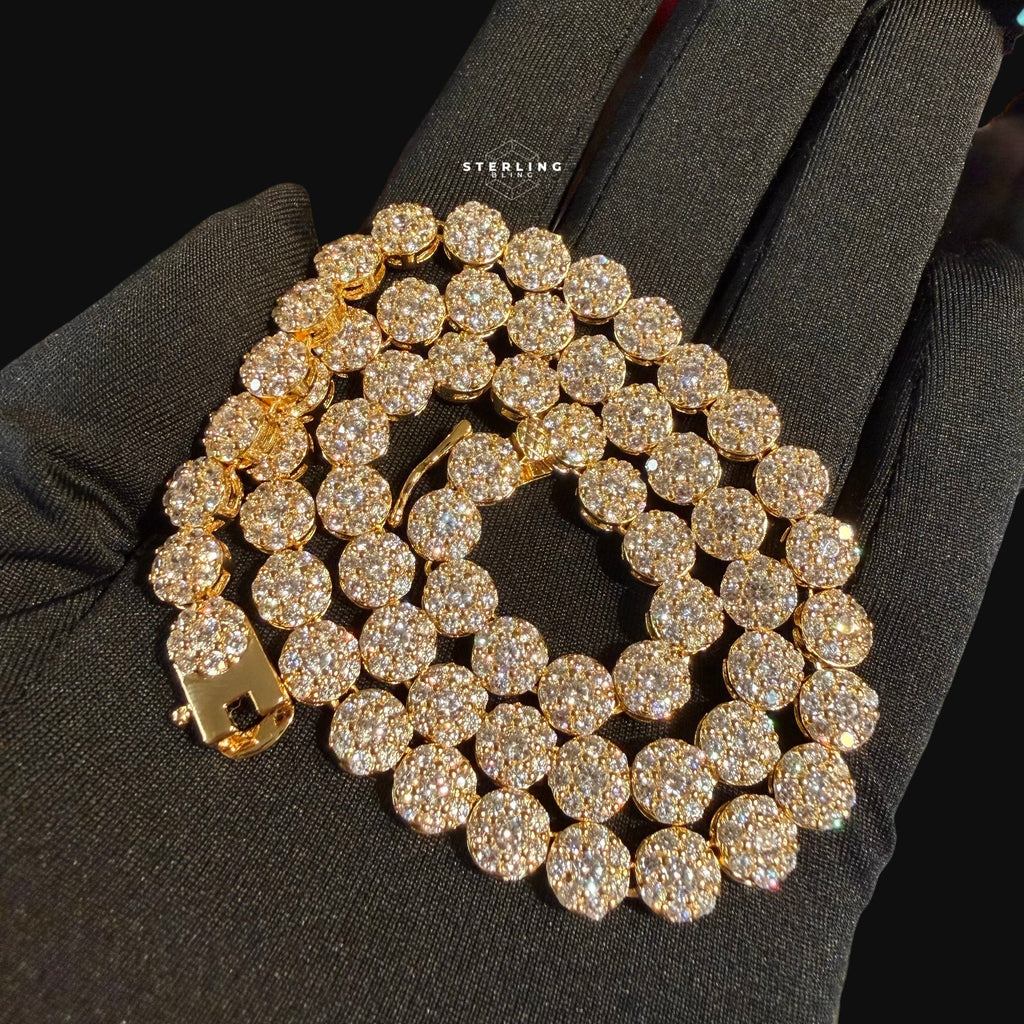 7mm Flower Tennis Necklace 14k Gold Plated CZ