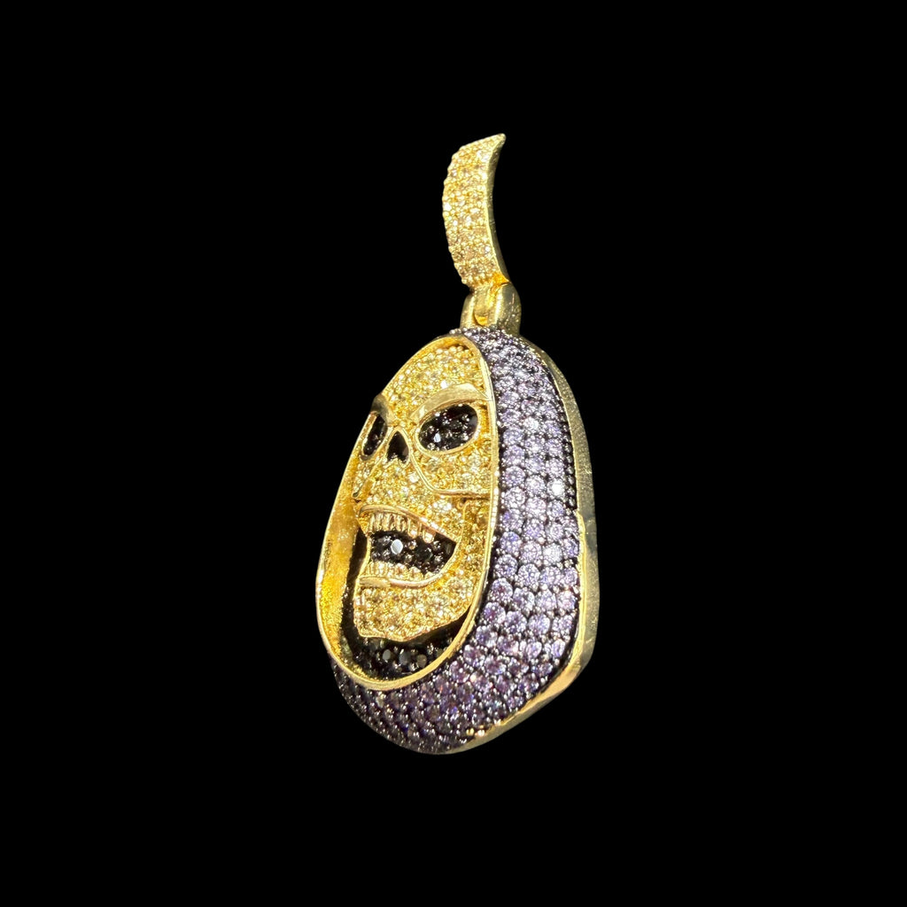 14K Gold Iced Out Skull Pendant | Black & Purple CZ Diamond Hip Hop Necklace