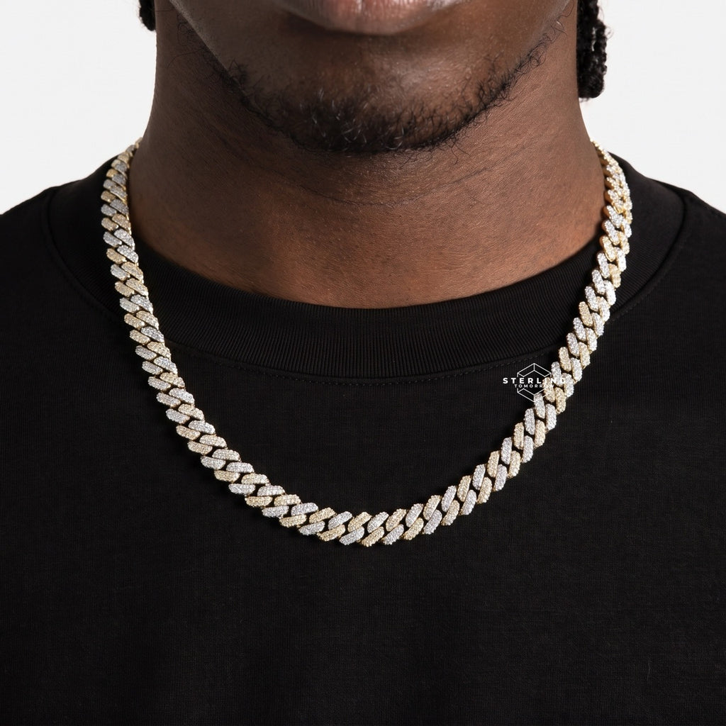 8mm Gold Two-Tone Moissanite Cuban Chain