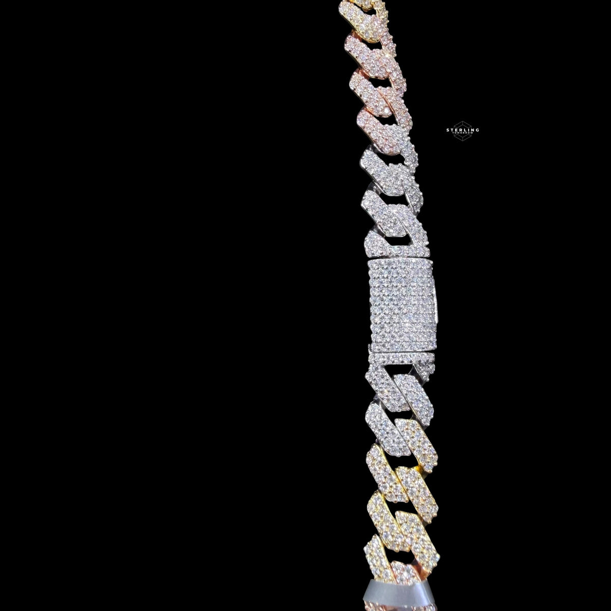 Moissanite Prong Cuban Tri Color Chain 8mm 22"