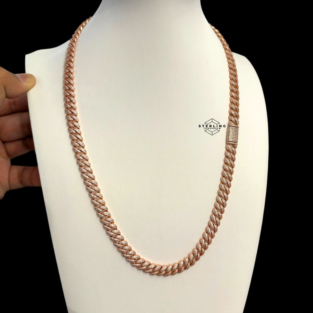 8mm Moissanite Miami Cuban Link Chain 925 / Rose Gold