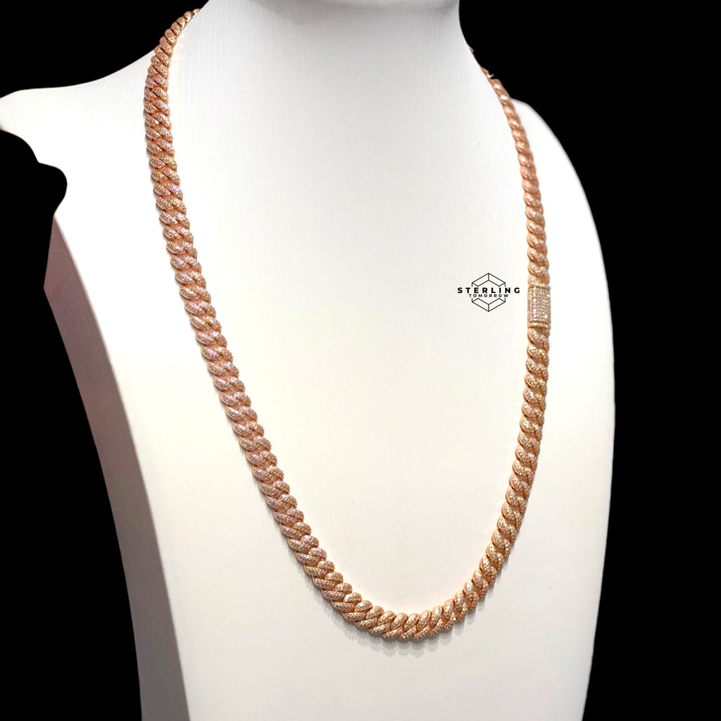 8mm Moissanite Miami Cuban Link Chain 925 / Rose Gold