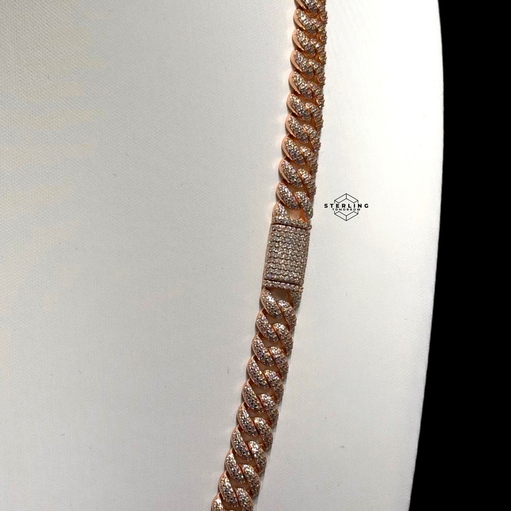 8mm Moissanite Miami Cuban Link Chain 925 / Rose Gold