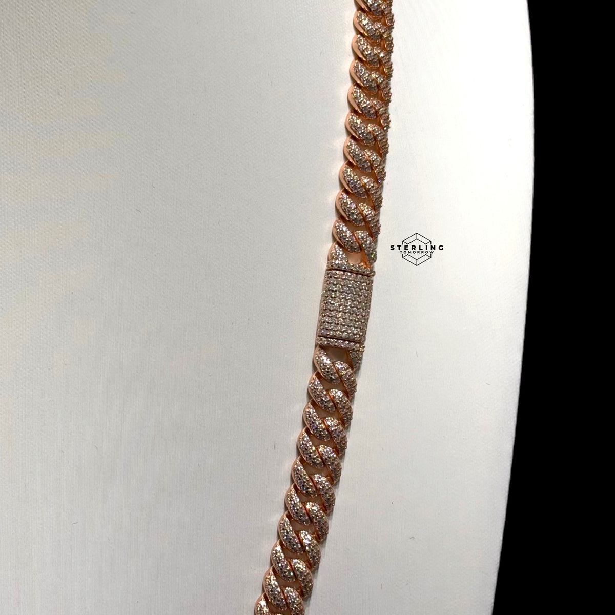 8mm Moissanite Miami Cuban Link Chain 925 / Rose Gold
