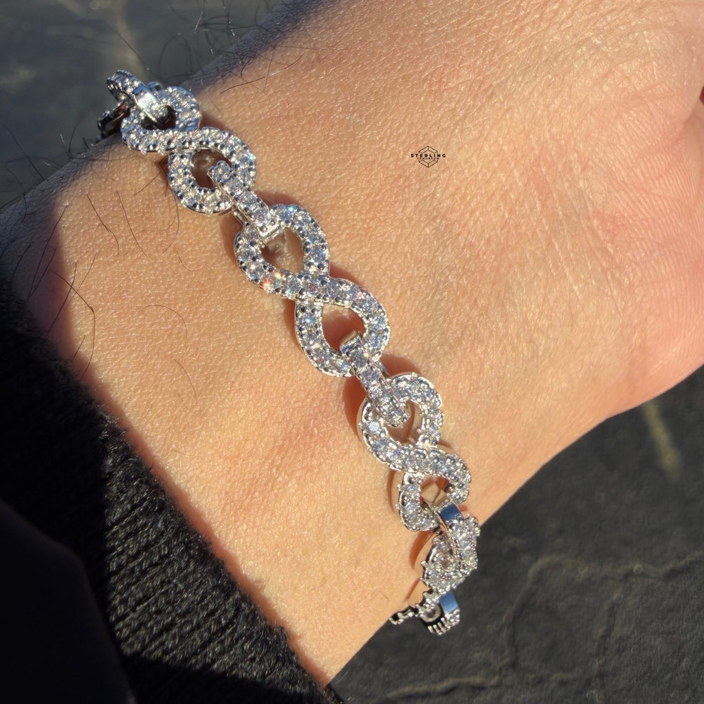 8mm Moissanite Infinity Bracelet 8 Inch, 925 Silver Iced Out Hip Hop Link Bracelet