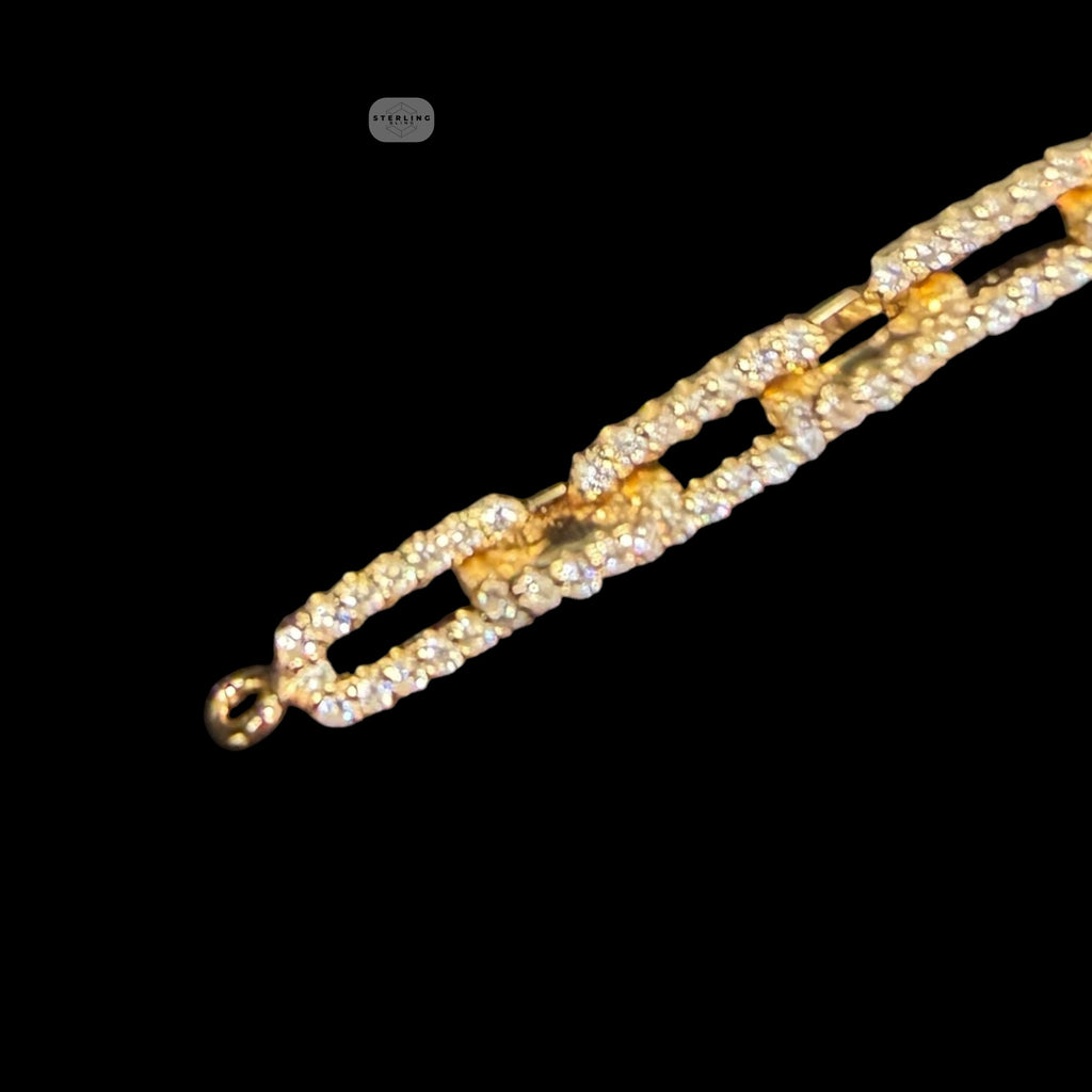 4mm 7" 925 Sterling Silver CZ Diamond Paperclip Bracelet, 14K Gold Plated Women's Bracelet, Dainty Gift for Her, Stackable Jewelry