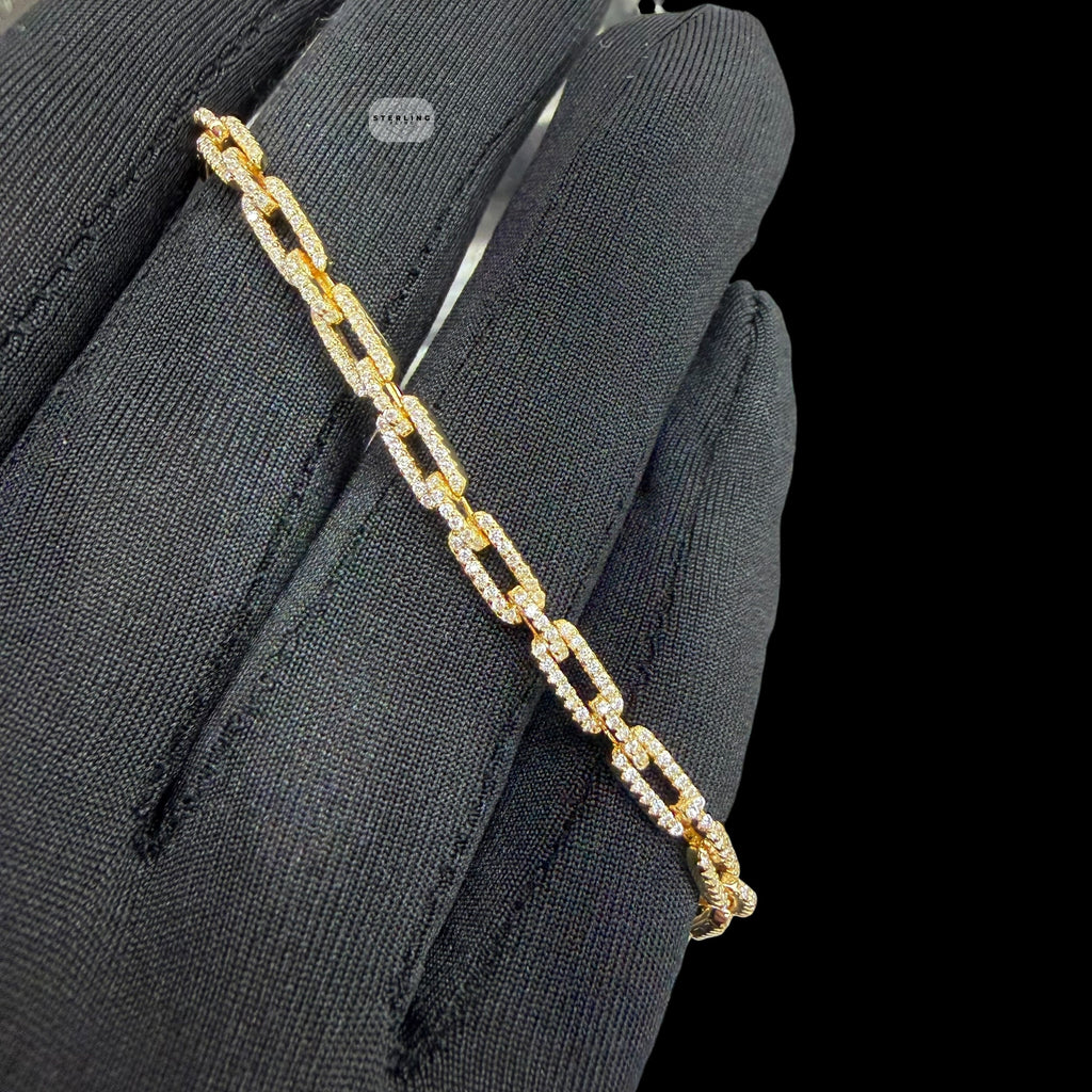 4mm 7" 925 Sterling Silver CZ Diamond Paperclip Bracelet, 14K Gold Plated Women's Bracelet, Dainty Gift for Her, Stackable Jewelry