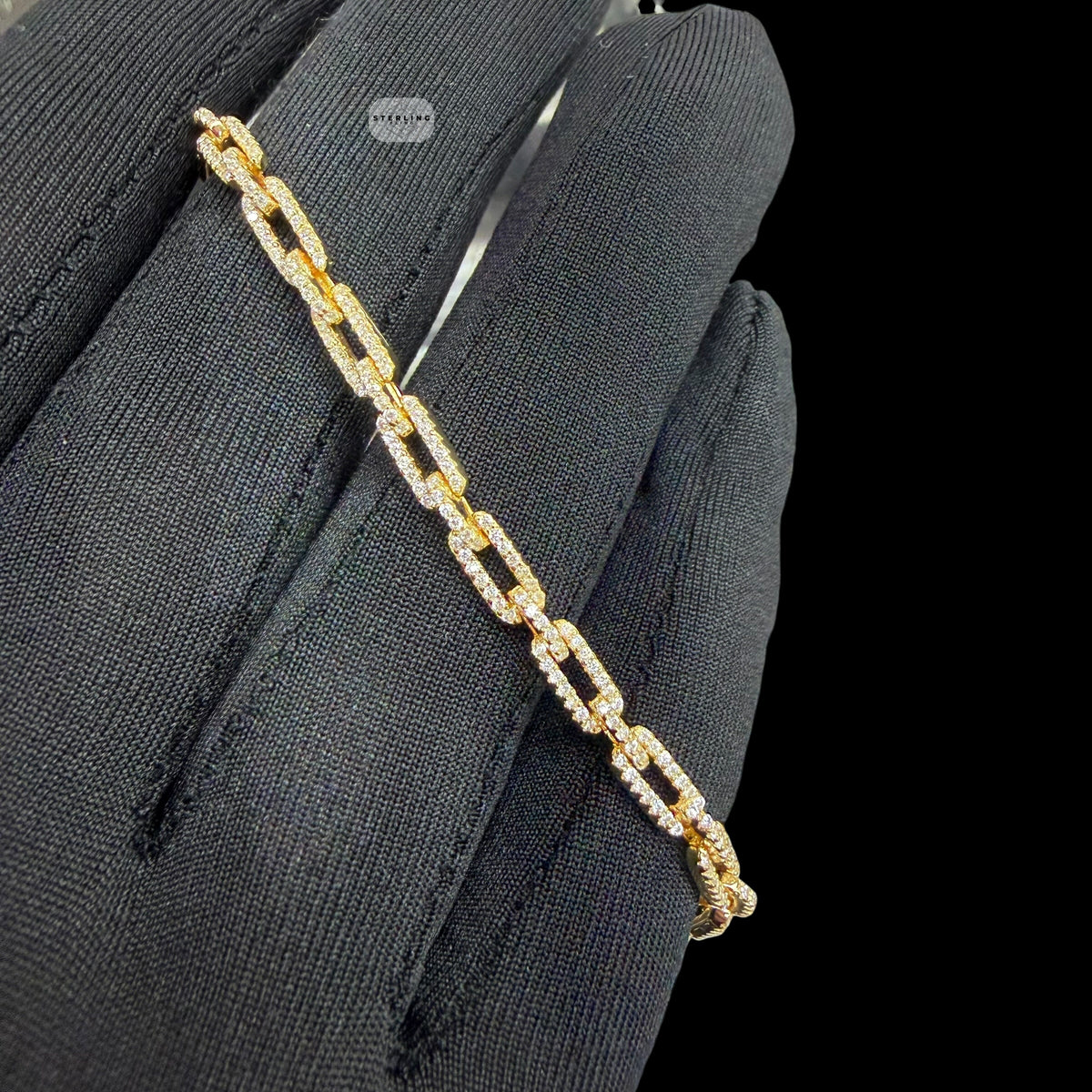 4mm 7" 925 Sterling Silver CZ Diamond Paperclip Bracelet, 14K Gold Plated Women's Bracelet, Dainty Gift for Her, Stackable Jewelry
