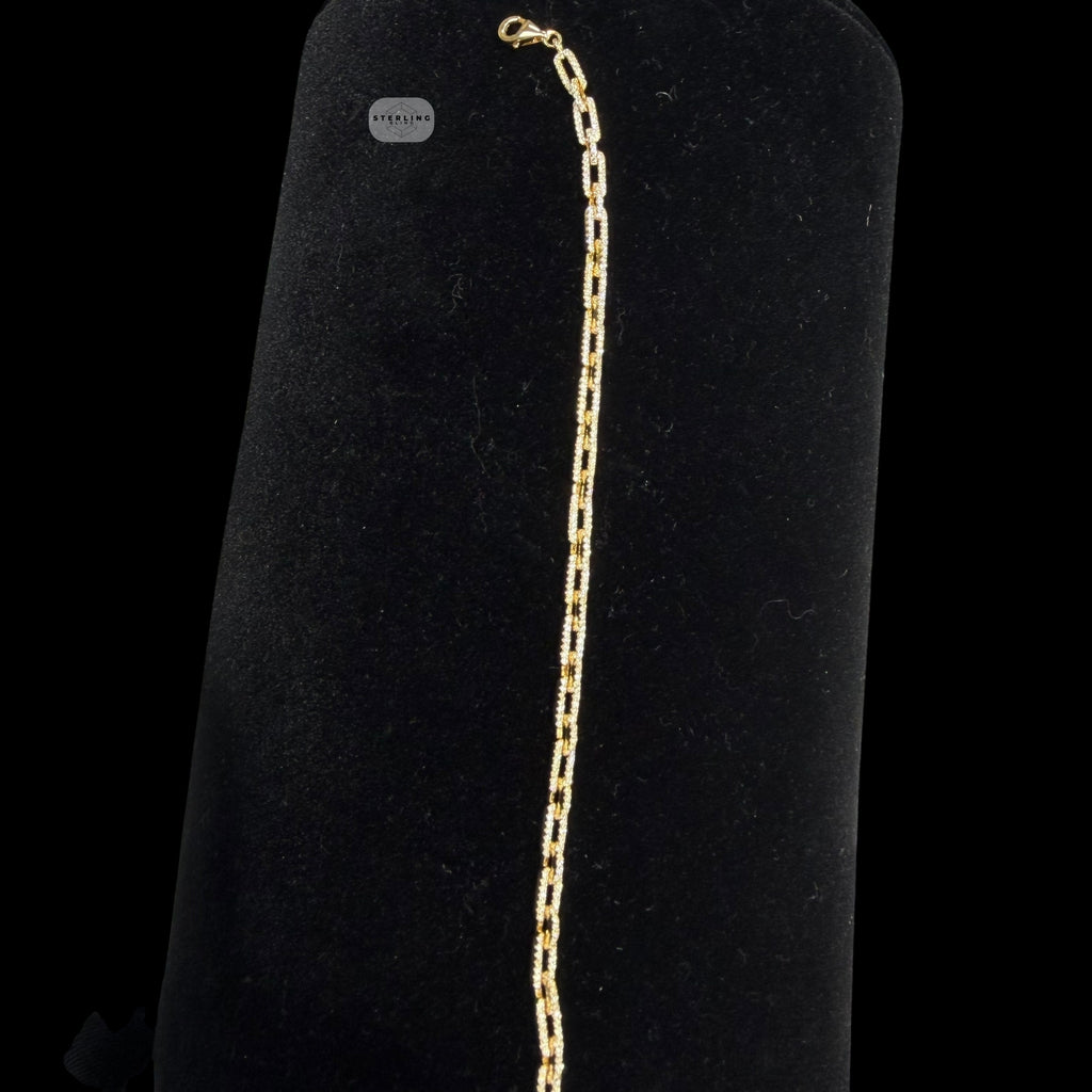 4mm 7" 925 Sterling Silver CZ Diamond Paperclip Bracelet, 14K Gold Plated Women's Bracelet, Dainty Gift for Her, Stackable Jewelry