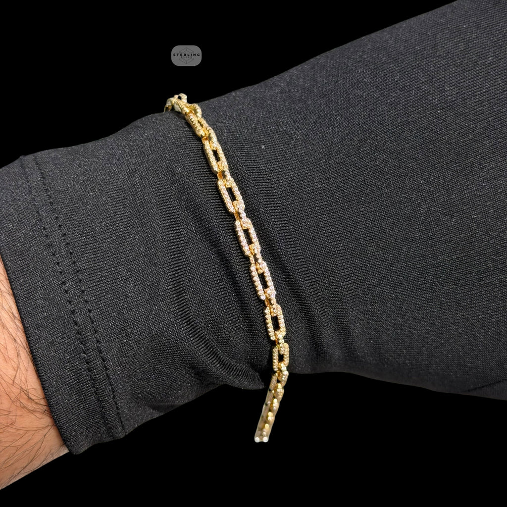 4mm 7" 925 Sterling Silver CZ Diamond Paperclip Bracelet, 14K Gold Plated Women's Bracelet, Dainty Gift for Her, Stackable Jewelry